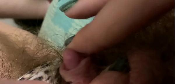  Morning Orgasm Big clit rubbing in extreme closeup super hairy pussy POV